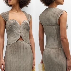 Cult Gaia Milli Satin Structured Pleated Sweetheart Neckline Scalloped Crop Top